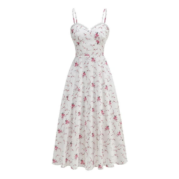 Hvot&aat Women's Floral Corset Dress Boho Midi Dresses Casual Sleeveless Spaghetti Wedding Guest Dresses