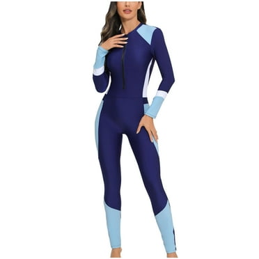 Hvot&aat Women’s Full Body Long Sleeve Swimsuit Zip Front Printed Bathing Suit Conservative Jumpsuit Swimwear