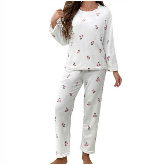 Hvot&aat Women's Fuzzy Fleece Pajamas Set Soft Warm Flannel Sleepwear Long Sleeve Trousers Nightwear