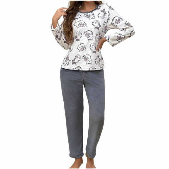Hvot&aat Women's Fuzzy Fleece Pajamas Set Soft Warm Flannel Sleepwear Long Sleeve Trousers Nightwear