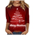 thumbnail image 1 of Hvot&aat Women's Glitter Christmas Tree Sweatshirts Casual 3/4 Sleeve Blouses Loose Crewneck Pullover Color Block Tunic Shirts, 1 of 3