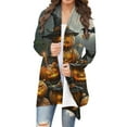 thumbnail image 1 of Hvot&aat Women's Halloween Long Sleeve Cardigan Fall Open Front Cat Pumpkin Cardigan Oversize Medium Length Coat, 1 of 6