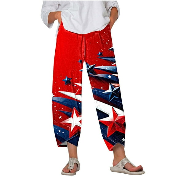 Hvot&aat Women's Harem Pants Red Galaxy Nebula Independence Day Printed Trousers High Waisted Jogger