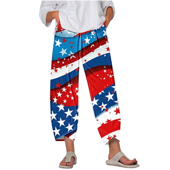 Hvot&aat Women's Harem Pants Red Galaxy Nebula Independence Day Printed Trousers High Waisted Jogger