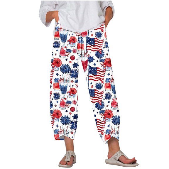 Hvot&aat Women's Harem Pants Red Galaxy Nebula Independence Day Printed Trousers High Waisted Jogger