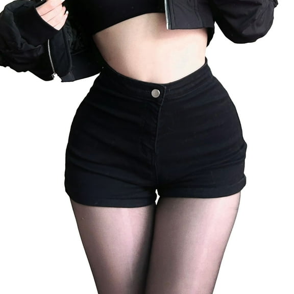 Hvot&aat Women's High Waisted Stretchy Jean Shorts Solid Color Versatile Straight Leg Tights Hot Denim Shorts