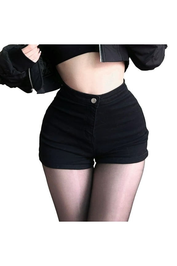 Women's High Waisted Stretchy Jean Shorts Solid Color Versatile Straight Leg Tights Hot Denim Shorts