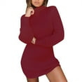 thumbnail image 1 of Hvot&aat Women's Knitted Dress Loose Turtleneck Dresses Oversize Long Pullover Sweater Dress Casual Long Sleeve Mini Dresses, 1 of 5