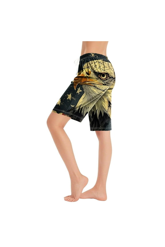 Women's Loose Cropped Pants 4th of July Independence Day Drawstring Wide Leg Bermuda Shorts Lounge Sweatpants