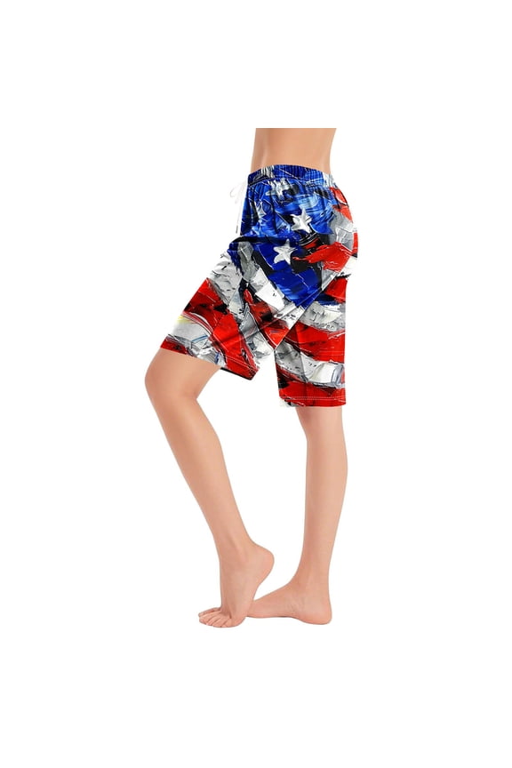Women's Loose Cropped Pants 4th of July Independence Day Drawstring Wide Leg Bermuda Shorts Lounge Sweatpants