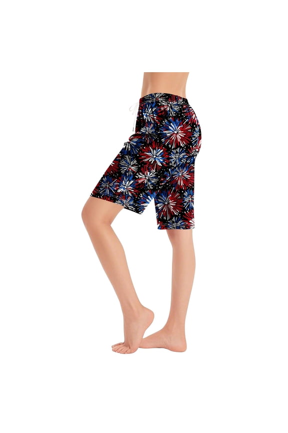 Women's Loose Cropped Pants 4th of July Independence Day Drawstring Wide Leg Bermuda Shorts Lounge Sweatpants