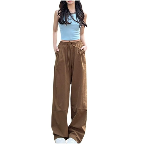 Hvot&aat Women's Loose Straight Wide Leg Sweatpants Flowy Drawstring Palazzo Trousers Casual Beach Pants