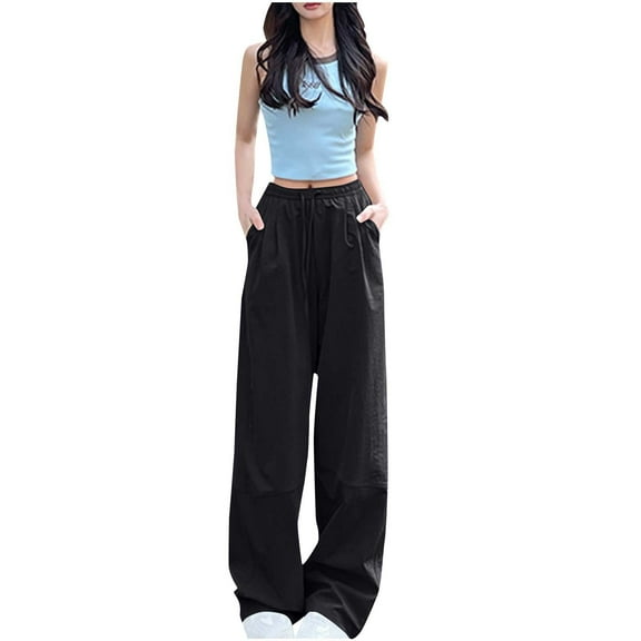 Hvot&aat Women's Loose Straight Wide Leg Sweatpants Flowy Drawstring Palazzo Trousers Casual Beach Pants