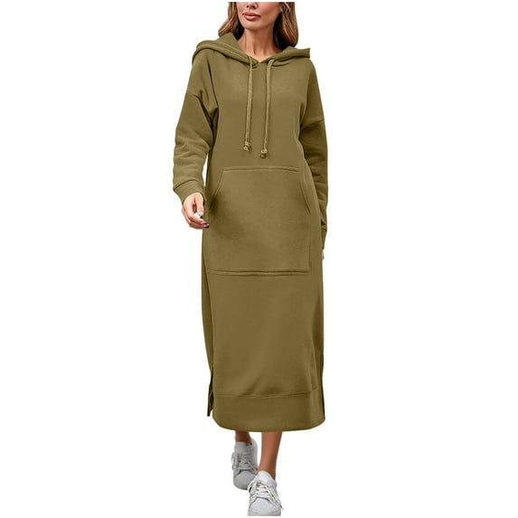 Hvot&aat Women's Maxi Sweatshirt Dress Oversized Casual Plush Pullover Solid Color Dress with Pocket