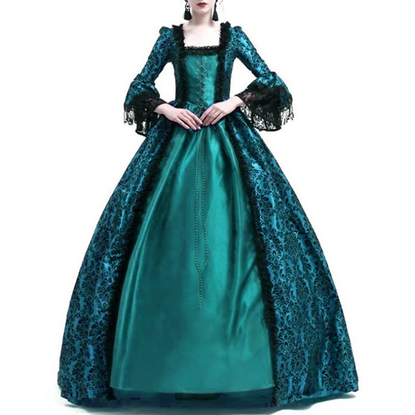 Hvot&aat Women's Medieval Queen Victorian Dress Gothic Lace Bell Sleeve ...