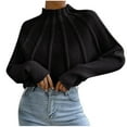 thumbnail image 1 of Hvot&aat Women's Mock Neck Batwing Long Sleeve Sweaters Comfy Ribbed Solid Color Pullover, 1 of 2