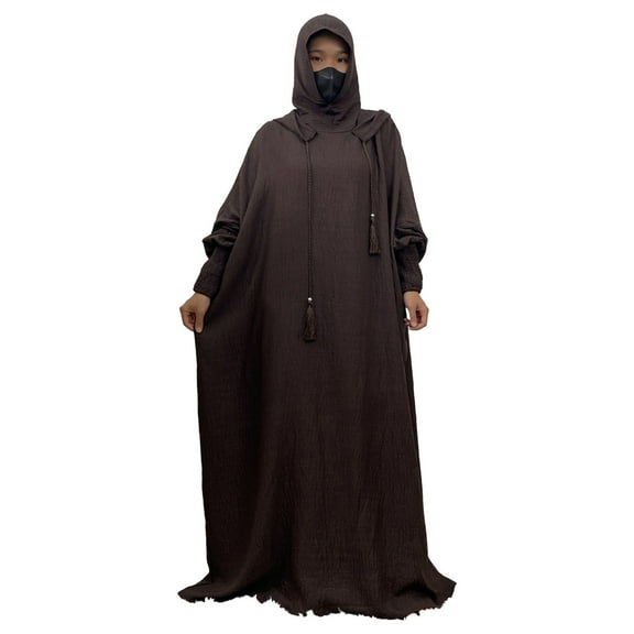 Hvot&aat Women's Muslim Prayer Dress Solid Color Batwing Long Sleeve Casual Middle East Arabian One-Piece Robe with Hijab