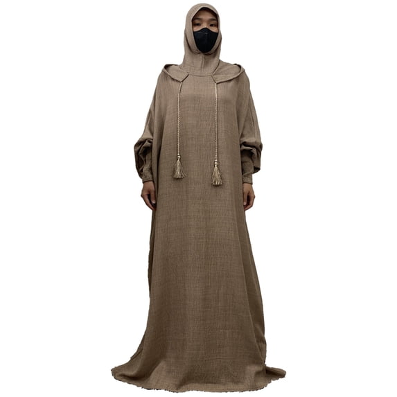 Hvot&aat Women's Muslim Prayer Dress Solid Color Batwing Long Sleeve Casual Middle East Arabian One-Piece Robe with Hijab