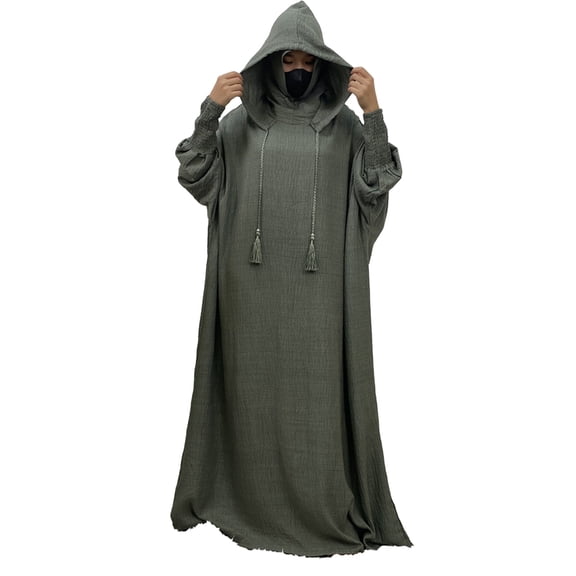 Hvot&aat Women's Muslim Prayer Dress Solid Color Batwing Long Sleeve Casual Middle East Arabian One-Piece Robe with Hijab