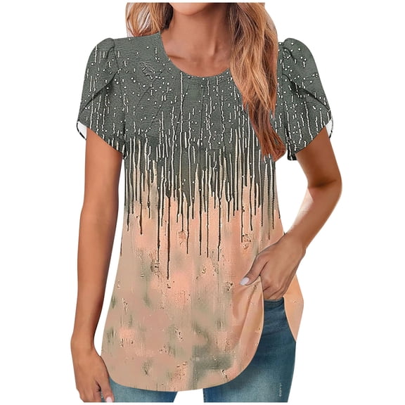 Hvot&aat Women's New Crew Neck Cap Sleeve Blouses Summer Boho Floral Print Tee Shirts Casual Lightweight Beach Tops