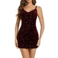 thumbnail image 1 of Hvot&aat Women's New Sequin Sparkly Cami Dress V-neck Sleeveless Backless Spaghetti Strap Skirt Cocktail Bodycon Mini Dress, 1 of 7