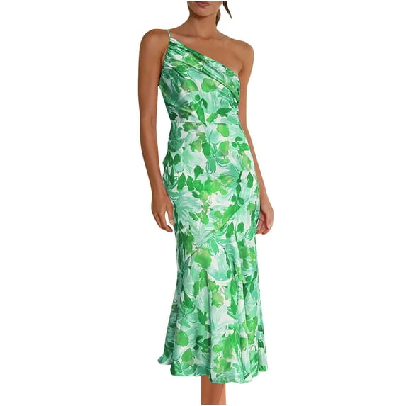 Hvot&aat Women's One Shoulder Bodycon Dress Temperament Fishtail Print Dress Party Cocktail Long Dress