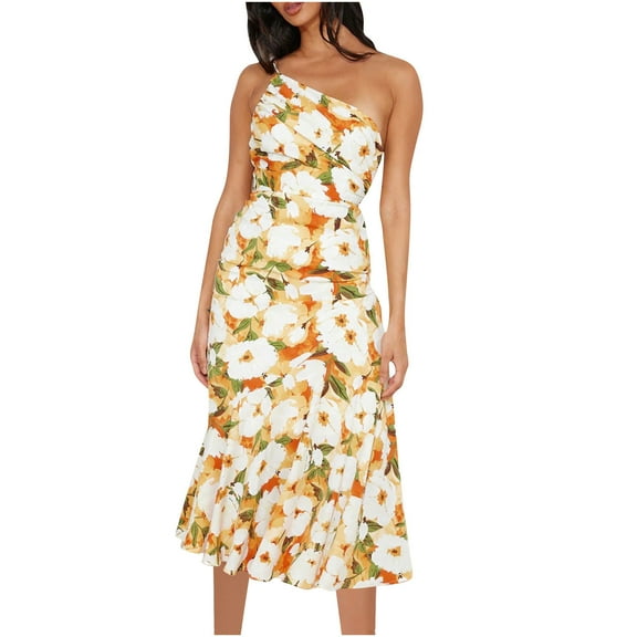 Hvot&aat Women's One Shoulder Bodycon Dress Temperament Fishtail Print Dress Party Cocktail Long Dress