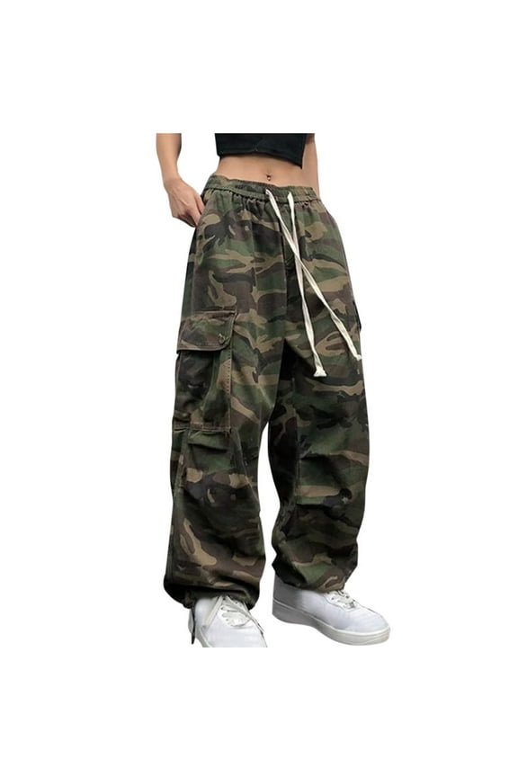 Women's Oversized Camo Cargo Pants Joggers Trousers Baggy Camouflage Army Fatigue with Workout Sweatpants Pockets