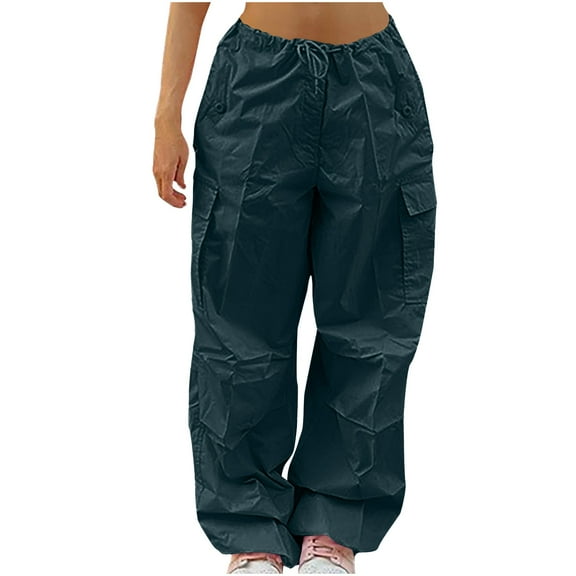 Hvot&aat Women's Oversized Cargo Pants Drawstring Low Rise Baggy Joggers Multi Pocket Sweatpants