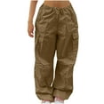 thumbnail image 1 of Hvot&aat Women's Oversized Cargo Pants Drawstring Low Rise Baggy Joggers Multi Pocket Sweatpants, 1 of 7