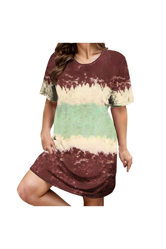 Women's Oversized T Shirt Dress Loose Round Neck Short Sleeve Dress Print Short Shift Summer Dress