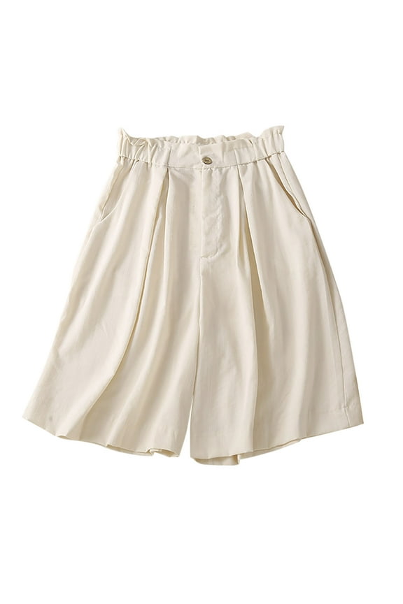 Women's Oversized Wide Leg Shorts Elastic High Waisted Pleated Shorts Lounge Pants with Pockets