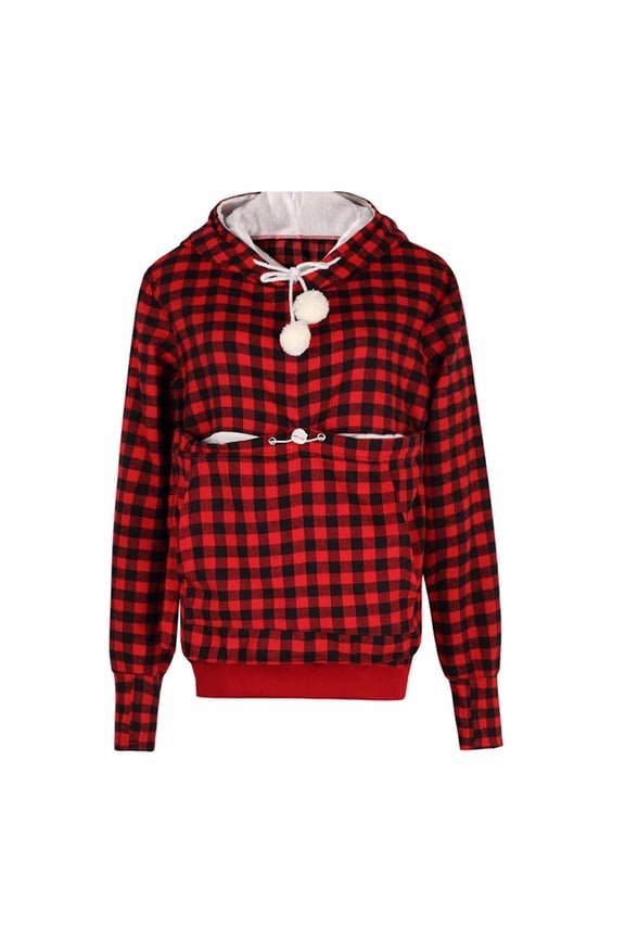 Women's Pet Carrier Hoodies Unisex Plus Size Palid Pullover Sweatshirt with Soft Puppy Pouch Big Kangaroo Pocket