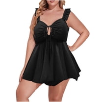 Hvot&aat Women's Plus Size One Piece Swimsuit Tummy Control Tie Hollowed Out Front Swimwear Flowy Vacation Bathing Suits