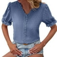 thumbnail image 1 of Hvot&aat Women's Puff Sleeve V Neck Lace Trim Blouses Dressy Polka Dots Crochet Shirts Summer Casual Sweet Tops, 1 of 5