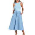 thumbnail image 1 of Hvot&aat Women's Raceback Tank Dress Chic Ribbed Patchwork Sleeveless Elegant Cocktail Party Prm Midi Dresses with Pockets, 1 of 7
