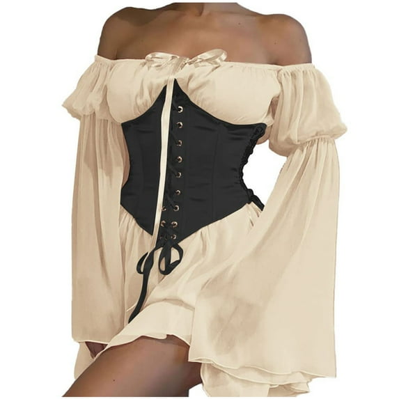 Hvot&aat Women's Renaissance Medieval Vintage Off Shoulder Victorian Dresses with Detachable Corset Traditional Irish Ball Gown