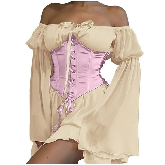 Hvot&aat Women's Renaissance Medieval Vintage Off Shoulder Victorian Dresses with Detachable Corset Traditional Irish Ball Gown