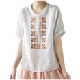 thumbnail image 1 of Hvot&aat Women's Retro Embroidered Boho Blouse Round Neck Five Quarter Sleeve Top Dressy Casual Trendy Vacation Pullover, 1 of 5