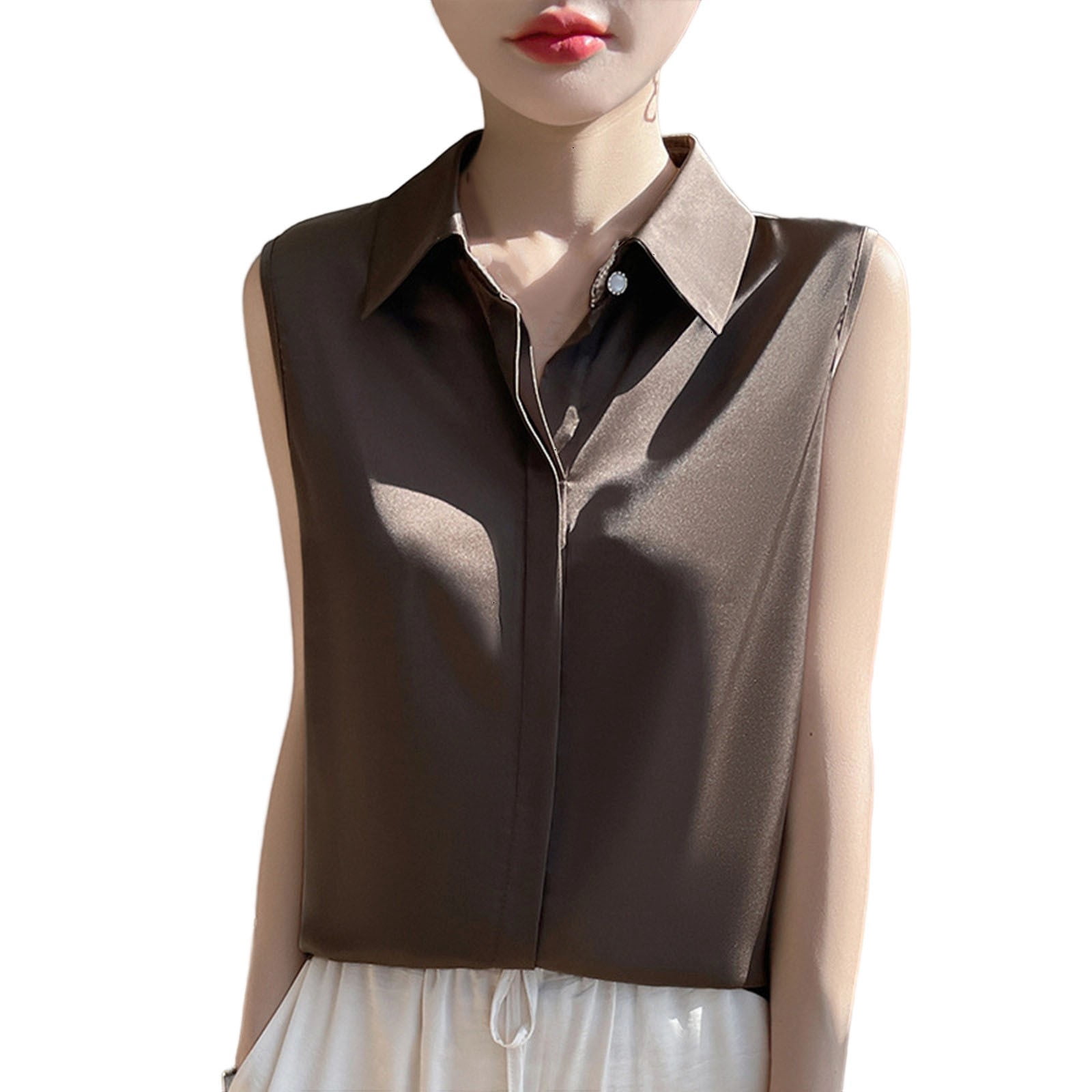Satin Solid Color Loose Backless Casual Top