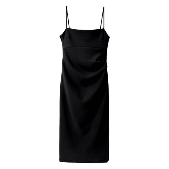 Hvot&aat Women's Sexy Bodycon Side Slit Dress Sleeveless Spaghetti Strap Ruched Formal Maxi Dresses Cocktail Wedding Guest Date Dress