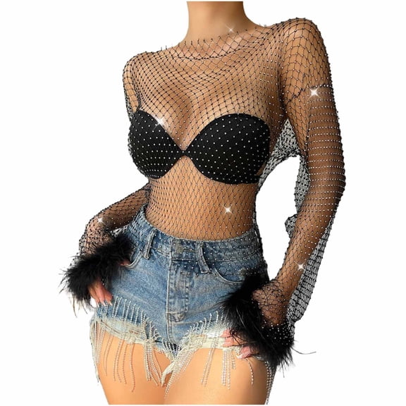 Hvot&aat Women's Sexy Halter Sequin Crop Tops Deep V Neck Sparkly Tassels Bikini Body Chain Acrylic Tassel Bra