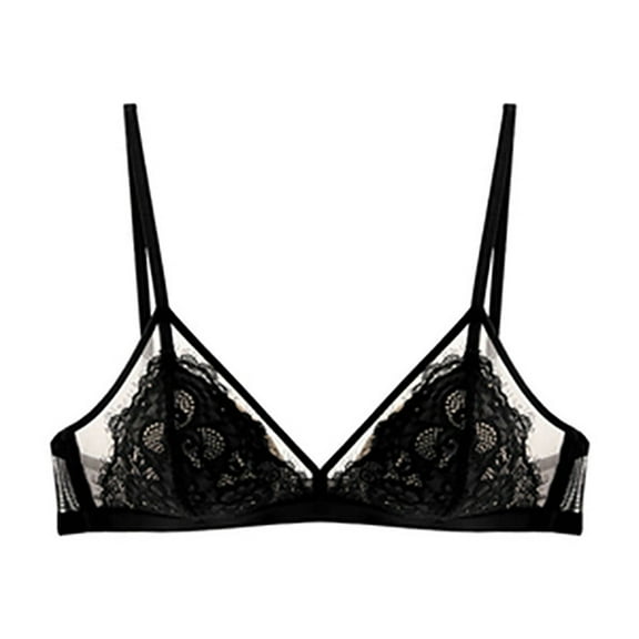 Hvot&aat Women's Sexy Lace Lingerie See Through Triangle Plunge Bras Small Breast Gathering No Underwire Breathable Daily Underwear