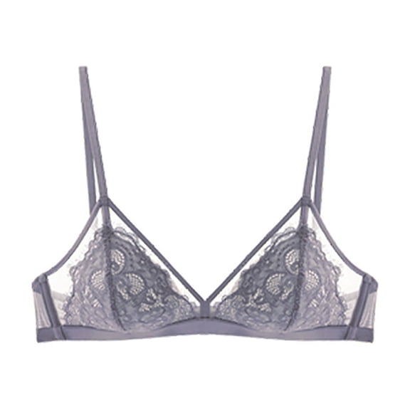Hvot&aat Women's Sexy Lace Lingerie See Through Triangle Plunge Bras Small Breast Gathering No Underwire Breathable Daily Underwear