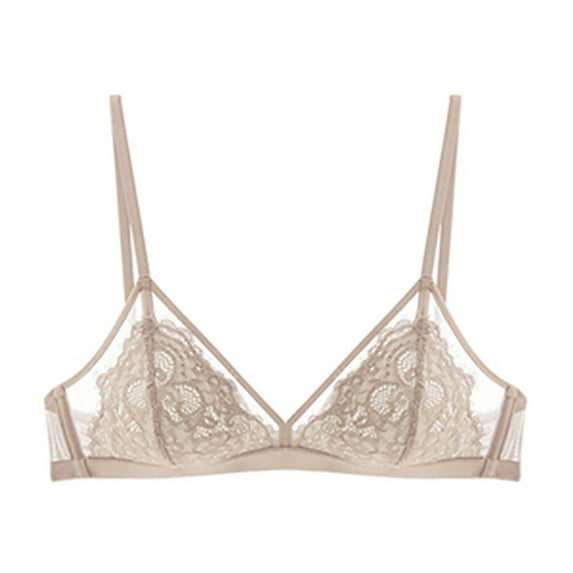 Hvot&aat Women's Sexy Lace Lingerie See Through Triangle Plunge Bras Small Breast Gathering No Underwire Breathable Daily Underwear