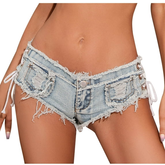 Hvot&aat Women's Sexy Low Rise Denim Jeans Short Cut Off Mini Hot Pants Ripped Tassel Fringe Leg Jeans