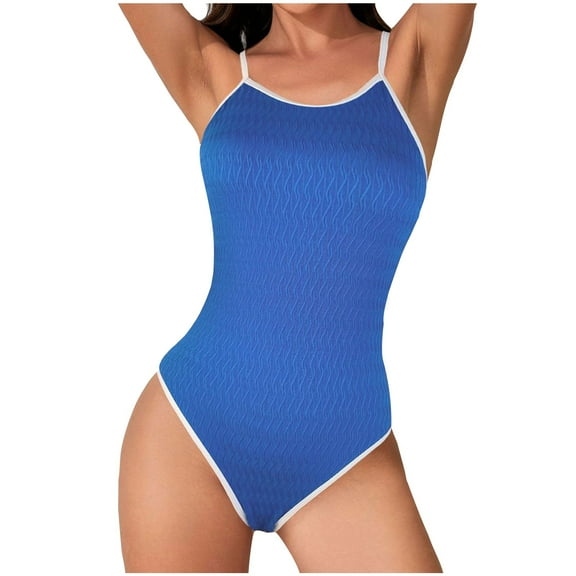 Hvot&aat Women's Sexy Ribbed One Piece Swimsuits Tummy Control Backless Bathing Suits Color Block Spaghetti Straps Swimwear