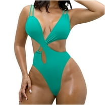 Hvot&aat Women's Sexy Solid Color One Piece Swimwear Double Up Spaghetti Bandeau Cut Out Bathing Suit One Piece Swimwear