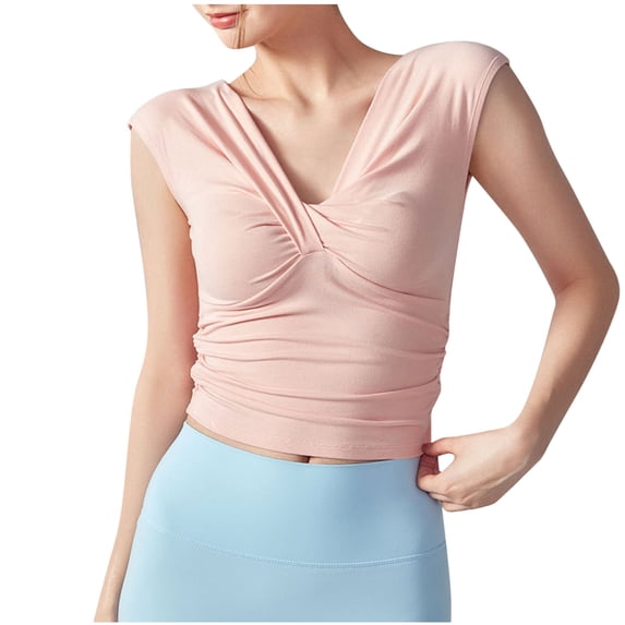 Hvot&aat Women's Sexy V Neck Slim Fit T Shirt Soft Sleeveless Twist Front Blouse Summer Solid Color Wrap Tops