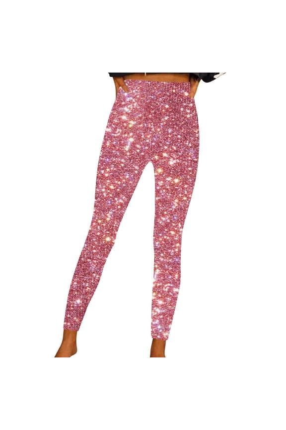 Women’s Shiny Sequin Leggings Stretchy High Waisted Luscious Curvy Pants Evening Party Clubwear